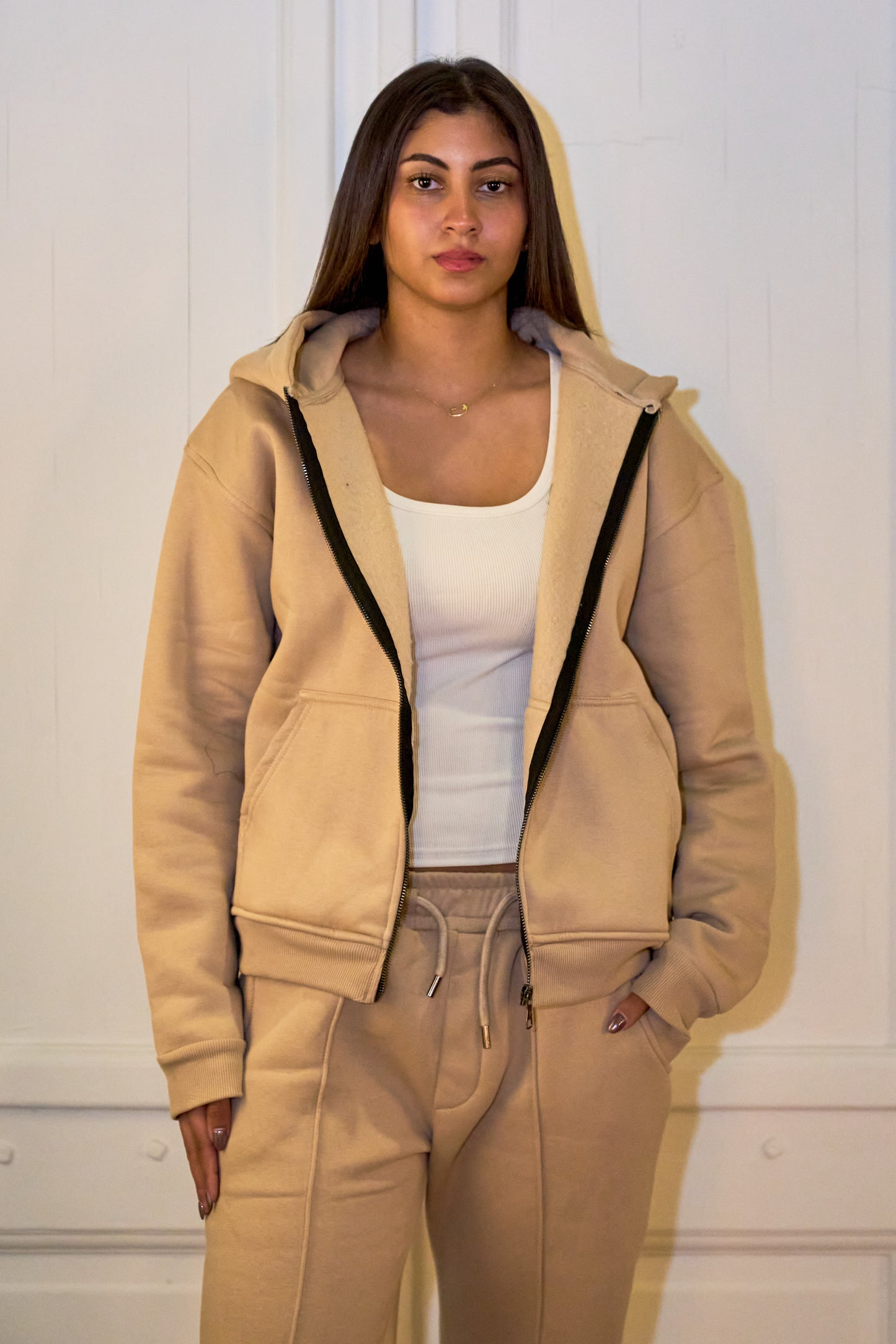 Beige Essential Zip Up Jacket
